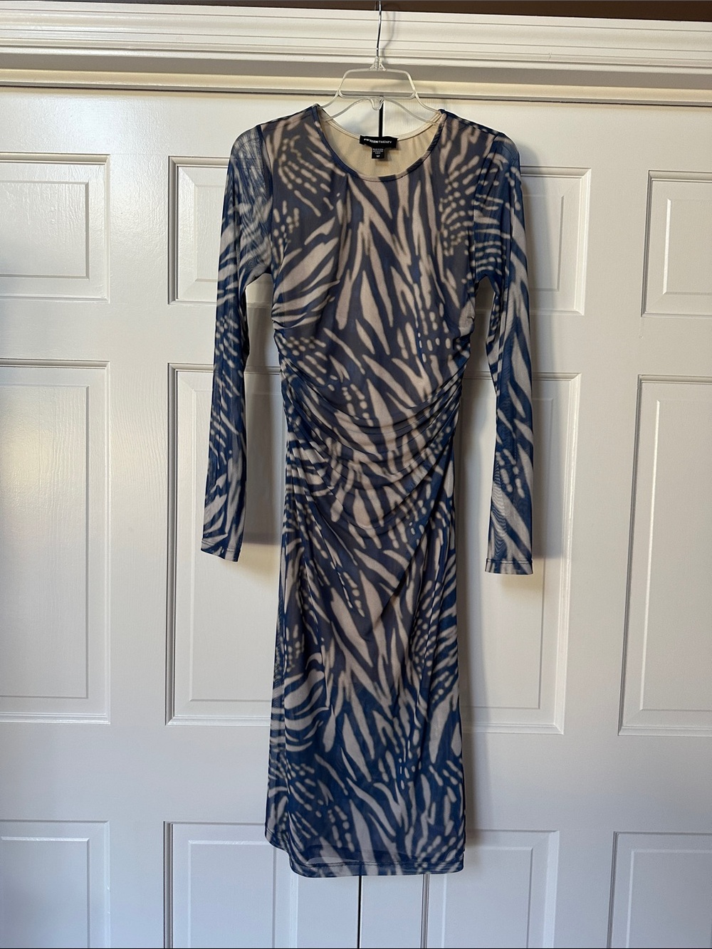 Fifteen Twenty Blue and Cream Ruched Dress